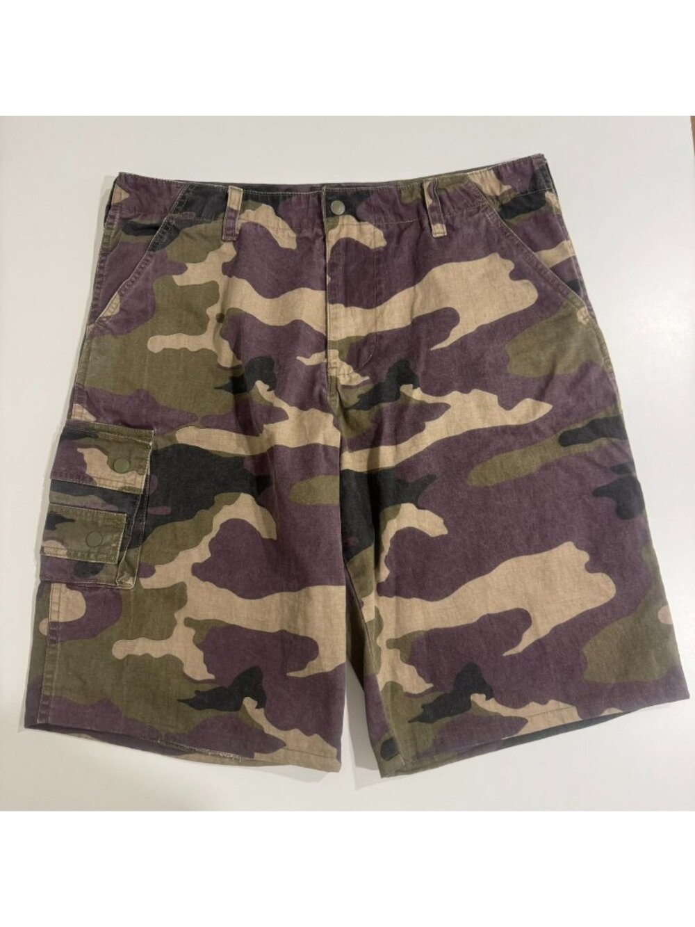 Vintage 1990s Stussy Camo Cargo Shorts Size 32 Cinch Buckle
